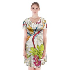 Flower Floral Red Green Tropical Short Sleeve V-neck Flare Dress by Mariart