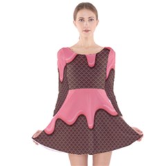 Ice Cream Pink Choholate Plaid Chevron Long Sleeve Velvet Skater Dress by Mariart