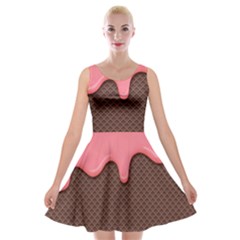 Ice Cream Pink Choholate Plaid Chevron Velvet Skater Dress by Mariart