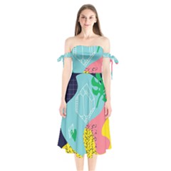 Behance Feelings Beauty Waves Blue Yellow Pink Green Leaf Shoulder Tie Bardot Midi Dress by Mariart