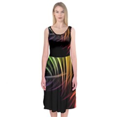 Colorful Abstract Fantasy Modern Green Gold Purple Light Black Line Midi Sleeveless Dress by Mariart