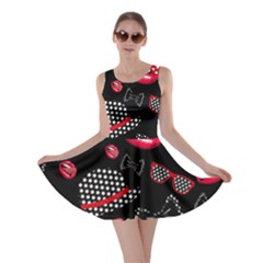 Lip Hat Vector Hipster Example Image Star Sexy Black Red Skater Dress by Mariart