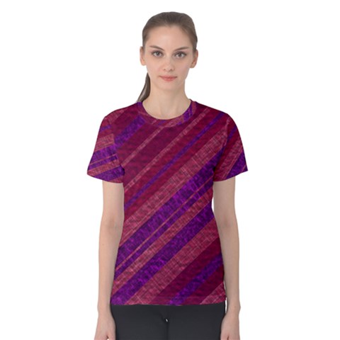 Maroon Striped Texture Women s Cotton Tee by Mariart