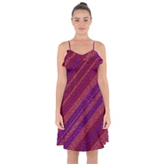 Maroon Striped Texture Ruffle Detail Chiffon Dress by Mariart