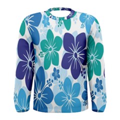 Hibiscus Flowers Green Blue White Hawaiian Men s Long Sleeve Tee by Mariart