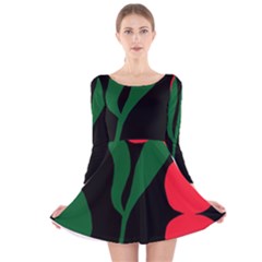 Illustrators Portraits Plants Green Red Polka Dots Long Sleeve Velvet Skater Dress by Mariart