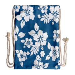 Hibiscus Flowers Seamless Blue White Hawaiian Drawstring Bag (large) by Mariart