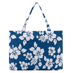 Hibiscus Flowers Seamless Blue White Hawaiian Medium Zipper Tote Bag by Mariart