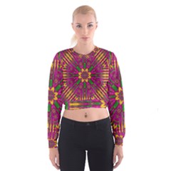 Feather Stars Mandala Pop Art Cropped Sweatshirt by pepitasart