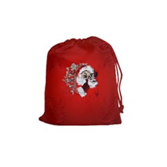 Funny Santa Claus  On Red Background Drawstring Pouches (medium)  by FantasyWorld7