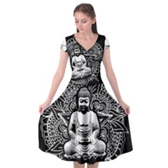 Ornate Buddha Cap Sleeve Wrap Front Dress by Valentinaart