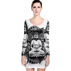 Ornate Buddha Long Sleeve Bodycon Dress by Valentinaart