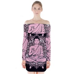 Ornate Buddha Long Sleeve Off Shoulder Dress by Valentinaart