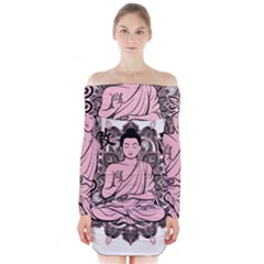 Ornate Buddha Long Sleeve Off Shoulder Dress by Valentinaart