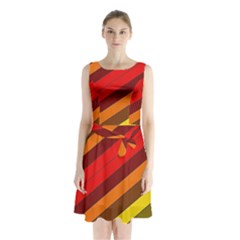 Abstract Bright Stripes Sleeveless Waist Tie Chiffon Dress by BangZart