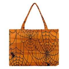 Vector Seamless Pattern With Spider Web On Orange Medium Tote Bag by BangZart