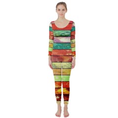 Stripes Color Oil Long Sleeve Catsuit by BangZart