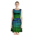 Blue And Green Lines Sleeveless Waist Tie Chiffon Dress View1