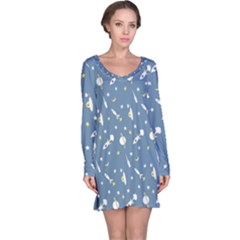 Space Rockets Pattern Long Sleeve Nightdress by BangZart