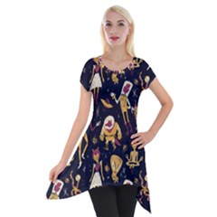 Alien Surface Pattern Short Sleeve Side Drop Tunic by BangZart