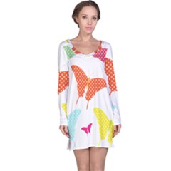 Beautiful Colorful Polka Dot Butterflies Clipart Long Sleeve Nightdress by BangZart