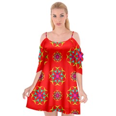 Rainbow Colors Geometric Circles Seamless Pattern On Red Background Cutout Spaghetti Strap Chiffon Dress by BangZart