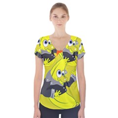 Funny Cartoon Punk Banana Illustration Short Sleeve Front Detail Top by BangZart