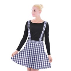 Usa Flag Blue Large Gingham Check Plaid  Suspender Skater Skirt by PodArtist