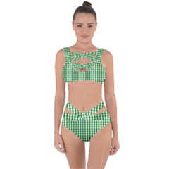 Christmas Green Velvet Large Gingham Check Plaid Pattern Bandaged Up Bikini Set  by PodArtist