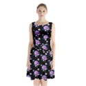 Flowers Pattern Background Lilac Sleeveless Waist Tie Chiffon Dress View1