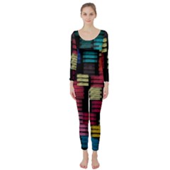 Colorful Horizontal Paint Strokes                   Long Sleeve Catsuit by LalyLauraFLM