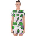 Green Music Pattern Drop Hem Mini Chiffon Dress View1