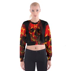 Russian Flag Skull Cropped Sweatshirt by Valentinaart