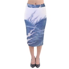 Blue Chinese Dragon Velvet Midi Pencil Skirt by paulaoliveiradesign