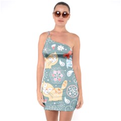 Cute Cat Background Pattern One Soulder Bodycon Dress by BangZart