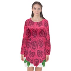 Floral Heart Long Sleeve Chiffon Shift Dress  by BangZart