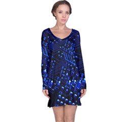 Blue Circuit Technology Image Long Sleeve Nightdress by BangZart