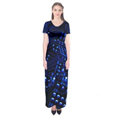 Blue Circuit Technology Image Short Sleeve Maxi Dress by BangZart