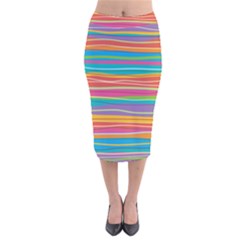 Colorful Horizontal Lines Background Velvet Midi Pencil Skirt by TastefulDesigns