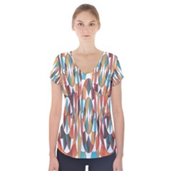 Colorful Geometric Abstract Short Sleeve Front Detail Top by linceazul