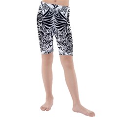 Tattoo Tribal Owl Kids  Mid Length Swim Shorts by Valentinaart