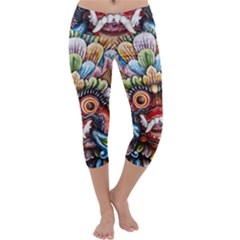 Wood Sculpture Bali Logo Capri Yoga Leggings by BangZart