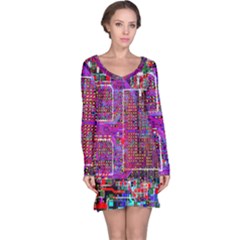 Technology Circuit Board Layout Pattern Long Sleeve Nightdress by BangZart