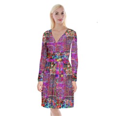 Technology Circuit Board Layout Pattern Long Sleeve Velvet Front Wrap Dress by BangZart