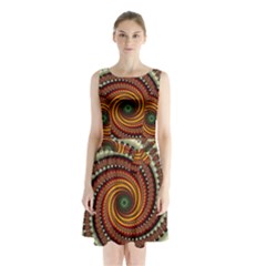 Fractal Pattern Sleeveless Waist Tie Chiffon Dress by BangZart