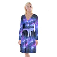 Galaxy Long Sleeve Velvet Front Wrap Dress by Kathrinlegg