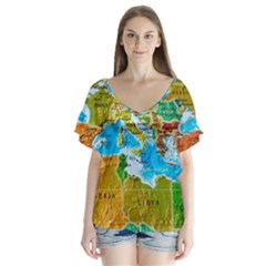 World Map Flutter Sleeve Top by BangZart