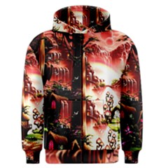 Fantasy Art Story Lodge Girl Rabbits Flowers Men s Zipper Hoodie by BangZart