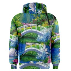 Swan Bird Spring Flowers Trees Lake Pond Landscape Original Aceo Painting Art Men s Pullover Hoodie by BangZart