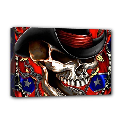 Confederate Flag Usa America United States Csa Civil War Rebel Dixie Military Poster Skull Deluxe Canvas 18  X 12   by BangZart